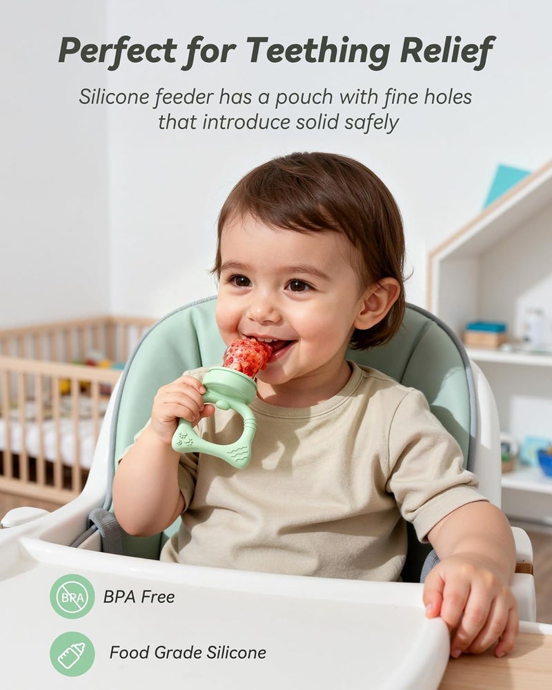 melican Silicone Baby Fruit Food Feeder (2 Pack) with Freezer Nibble Tray, Breastmilk Popsicle Molds for Baby Teething Relief, Feeder for Safe Infant Self Feeding, BPA Free, Dishwasher Safe, 3 Month+ Green - Image 4
